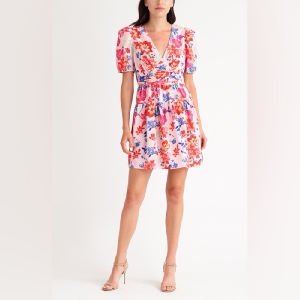 Vero Moda Pink and Orange Sweetheart floral Mini Dress